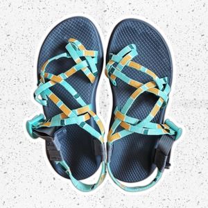 Chaco Aqua and Orange Zx2 Classic Womens Sandals Sz 8 Katydid Comfort Sandal